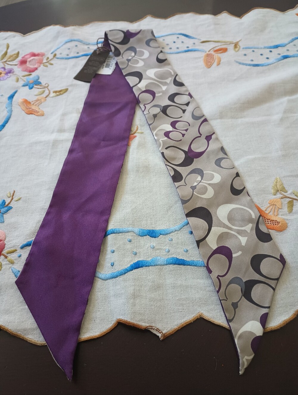 Coach Purple and Gray Signature Silk Twilly